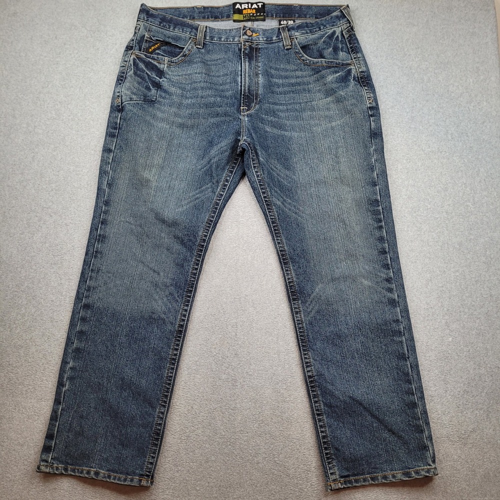Ariat Rebar M5 Slim Straight Mens 40x30 Blue Durastretch Denim Work Jeans